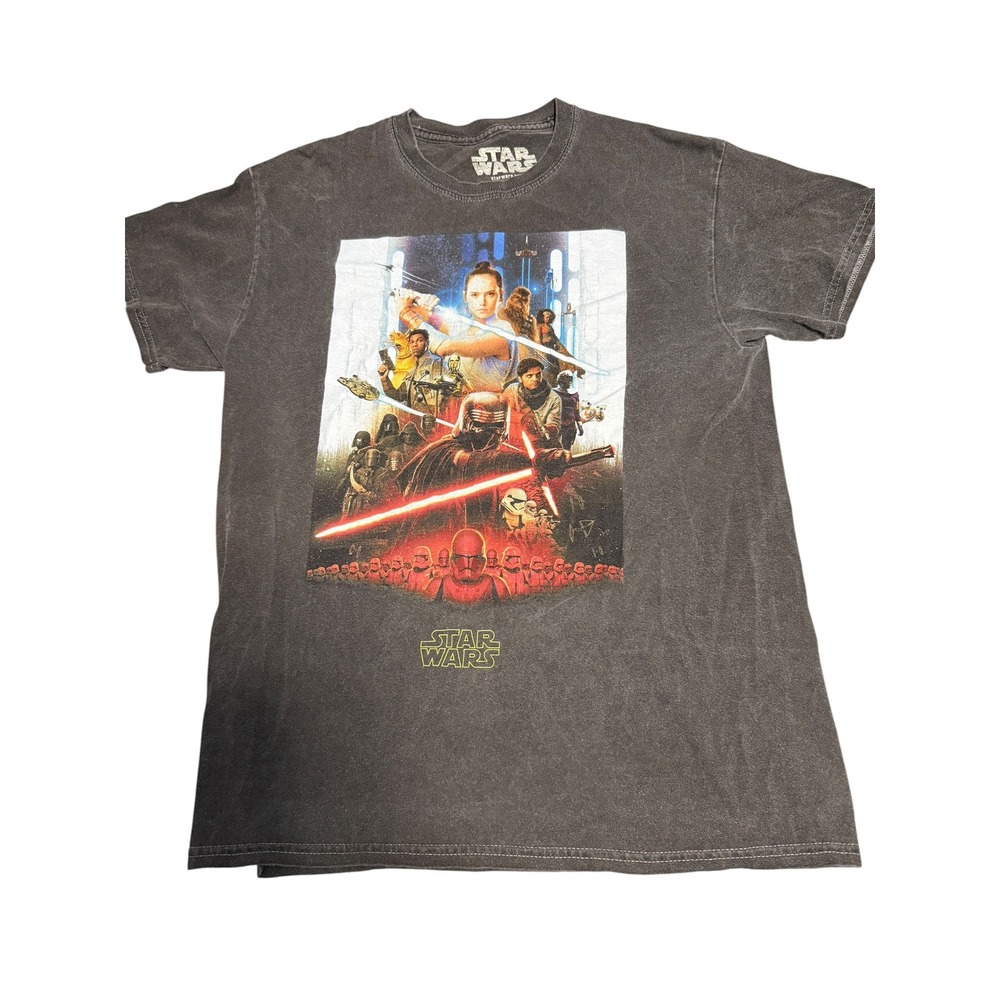 Star Wars The Rise of Skywalker Graphic T-Shirt Mens Small Faded Black Rey Kylo